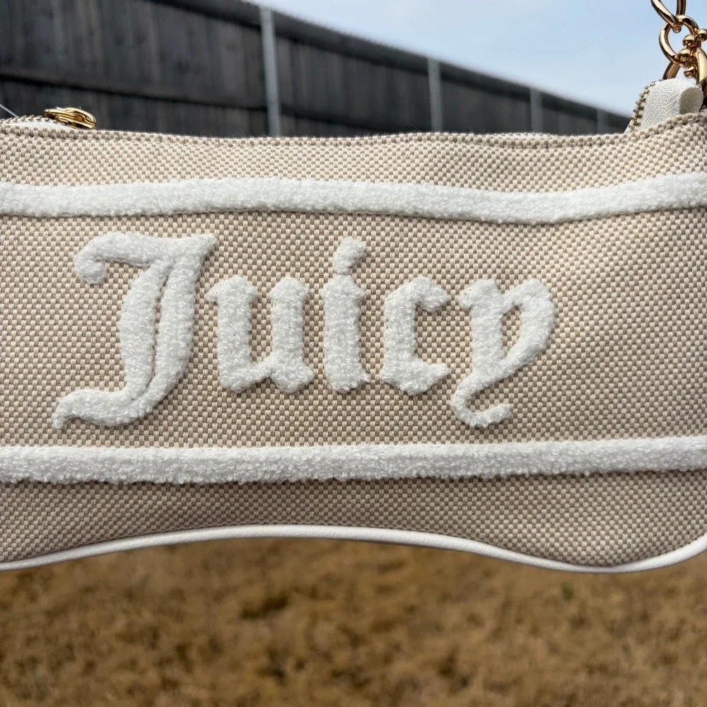 JUICY COUTURE NWT Cream & White Woven Canvas Shoulder‎ Bag with Coin Purse